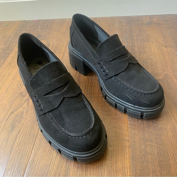 ASOS Sloane Y2K Chunky Lug Sole Preppy Collegiate Penny Mid Heeled Loafer SZ 7W - Picture 4 of 16